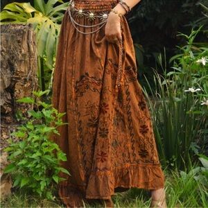 Bohemian Brown Embroidered Skirt
